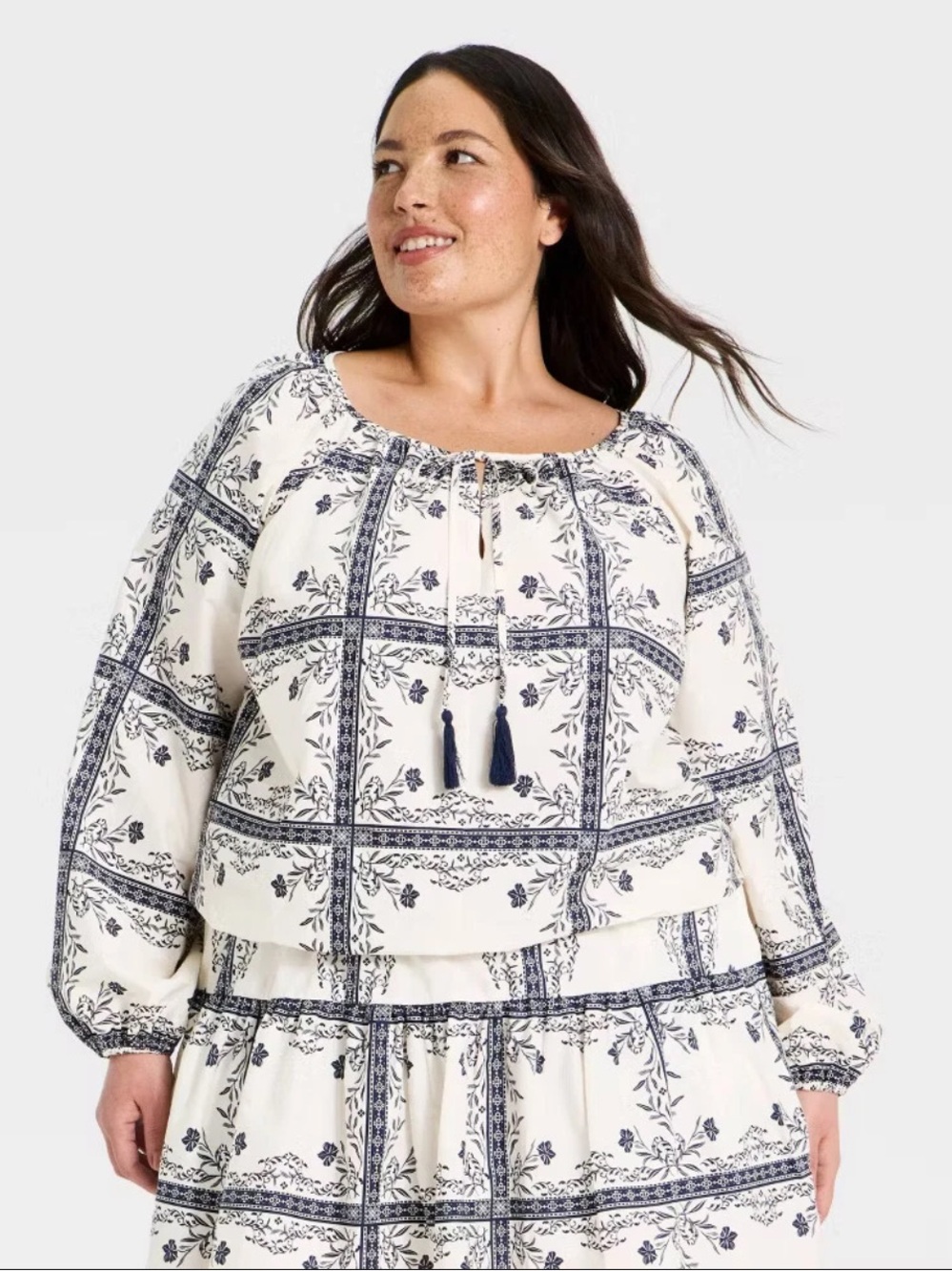 Women's Balloon Sleeve Tie-Front Top - A New Day Cream - size 2x New with tags